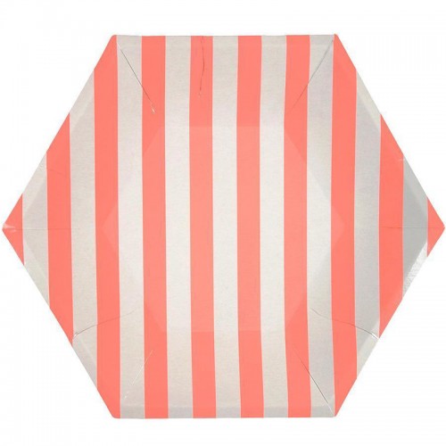 Pratos Hexágono Riscas Coral